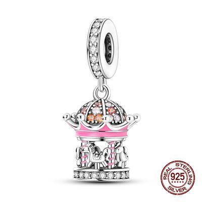 S Copper Charms Beads Amusement Park Pendant Pink Carousal Beads Fit Original Bracelet Charms Women Jewelry