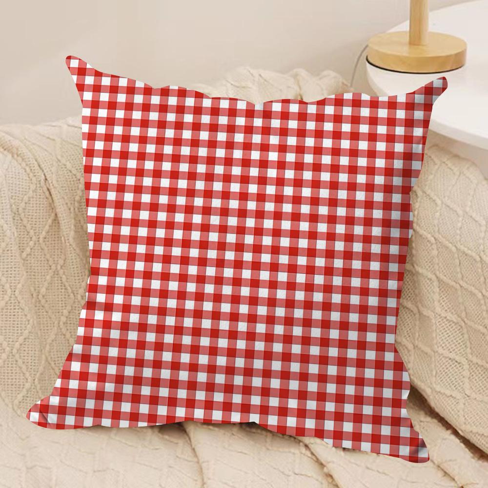 Red Plaid Cushion Cover Soft Plush Fabric Double-Sided Printed Sofa Cushion Cover for All Seasons Home Decor Gift