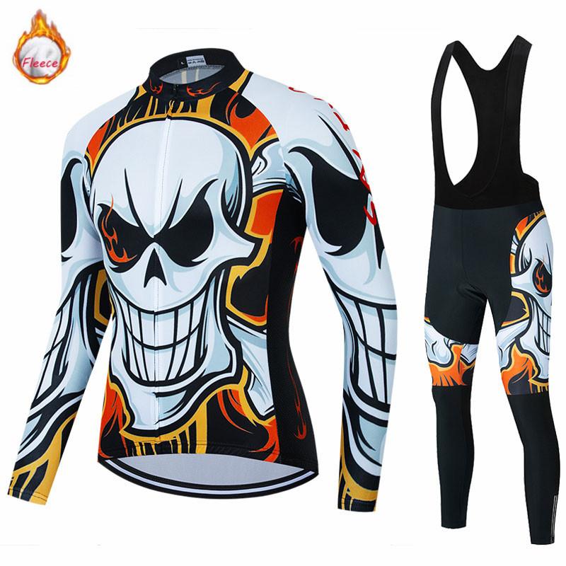 

2026 Skull Men Winter Team Bicycle Clothing Fleece Road Bike Shirt Bike Clothing MTB Maillot Ciclismo Culotte Winter Fleece Warm Cycling Suit Set M