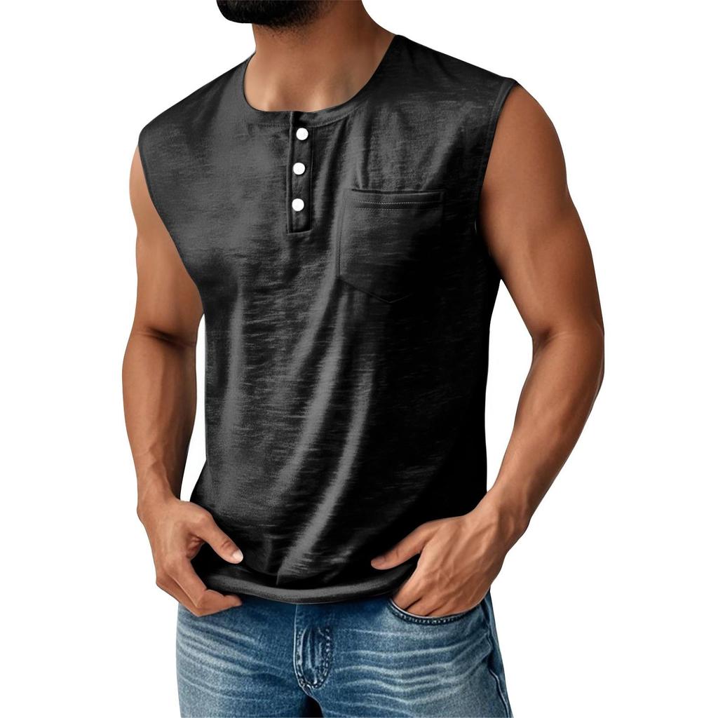 Gilet Estivo da Uomo Monocolore con Tasca Bottoni Sportivi Gilet Sportivo Casual da Uomo