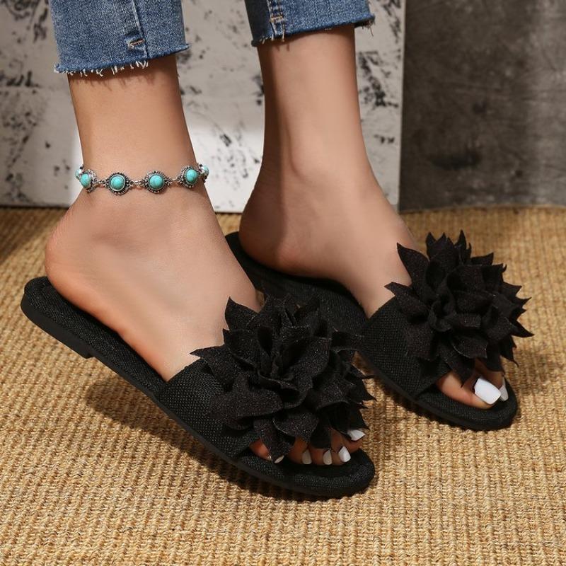 2026 NEW Summer Fashion Women's Flower Flat Slippers Casual Walking Shoes Dress Sandals Outdoor Beige Shallow