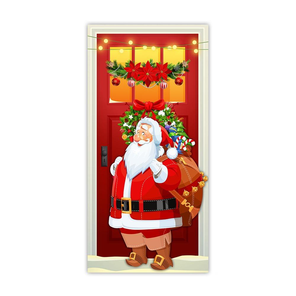 Ornaments Santa Claus Decoration 90x185cm Christmas Door Cover Christmas Hanging Cloth  Porch Home
