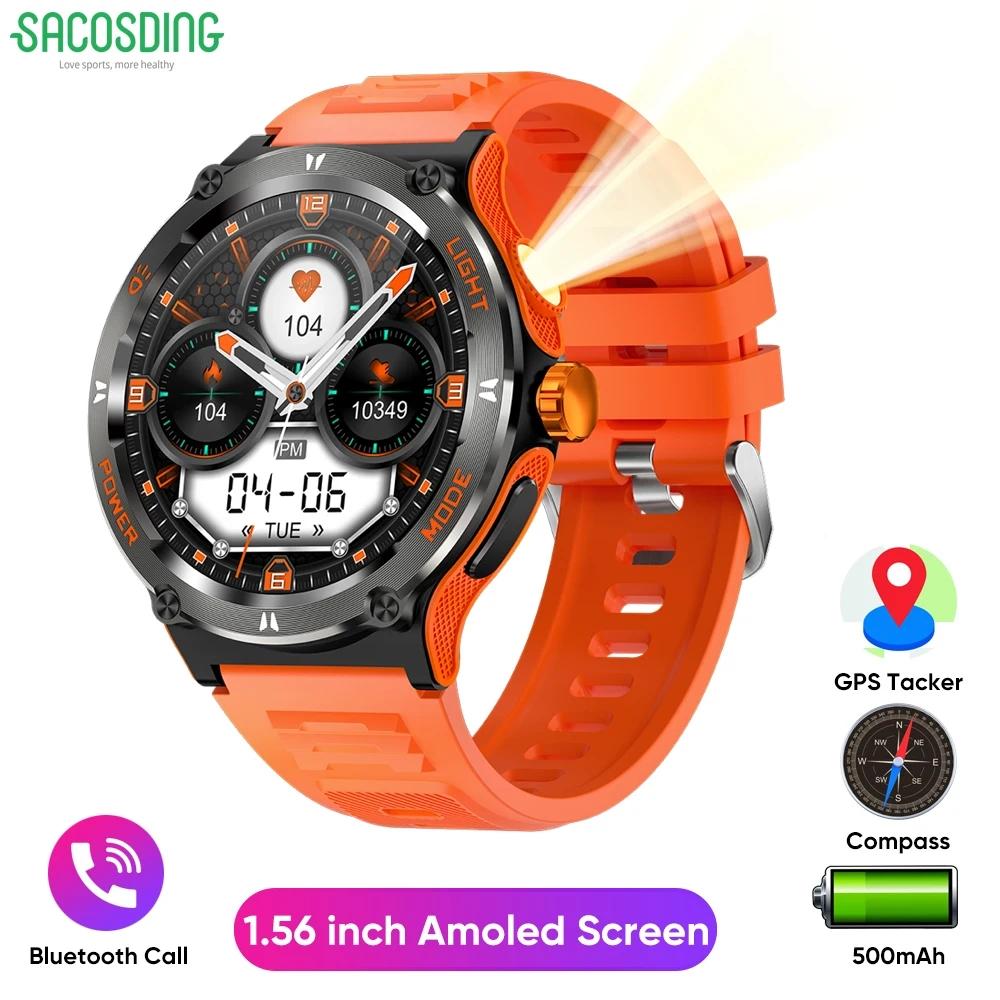 SACOSDING Military Smart Watches for Men Women Tactical Smartwatch with LED Flashlight 3ATM Waterproof Sports Fitness Tracker with Compass