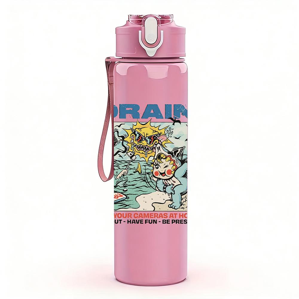 1PC Drain Retro Comic Colorful Collage Print 750ml Portable Sports Water Bottle Leakproof Gym Outdoor Travel Drink Cup