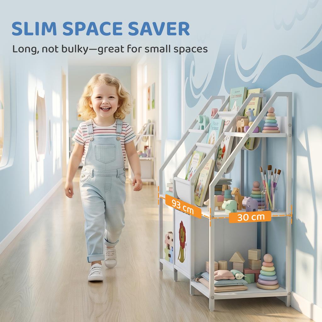Kids Bookshelf and Toy Storage 3-Tier Sling Book Rack, White