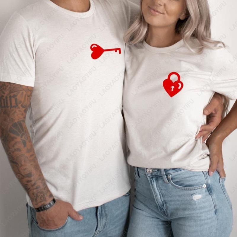 Lustige Herzschloss und Schlüssel passende Partnerhemden Hochzeits paar Valentinstagsgeschenk Valentinstag Liebe Unisex Erwachsene Baumwoll Tops