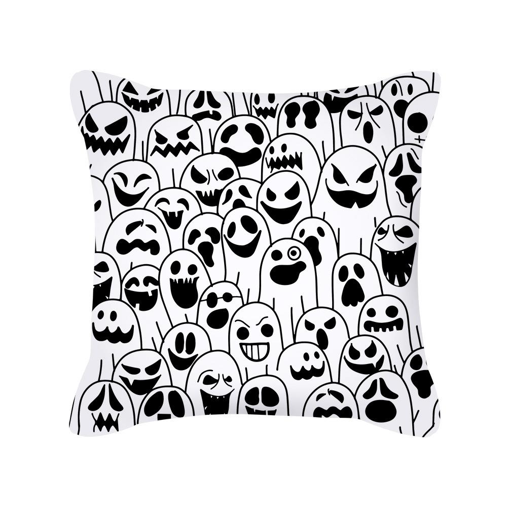 Nordic Black and White Halloween Cushion Letters Ghost Peach Skin Cushion Cartoon Home Cushion Cover