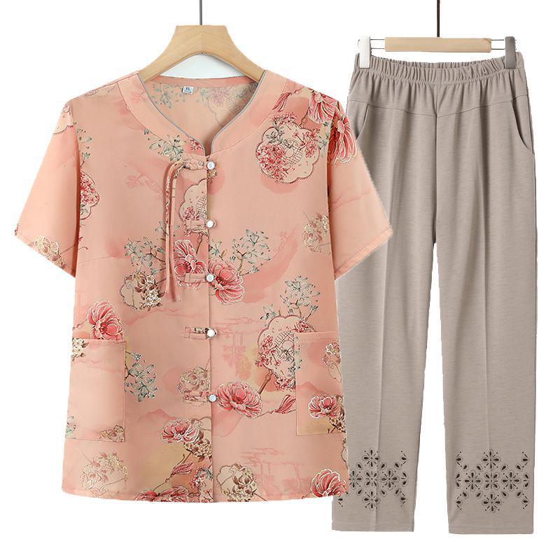 Mother's Day Chinese Style Summer Blouse - Short-Sleeved, Middle-Aged Women's Fashion Top