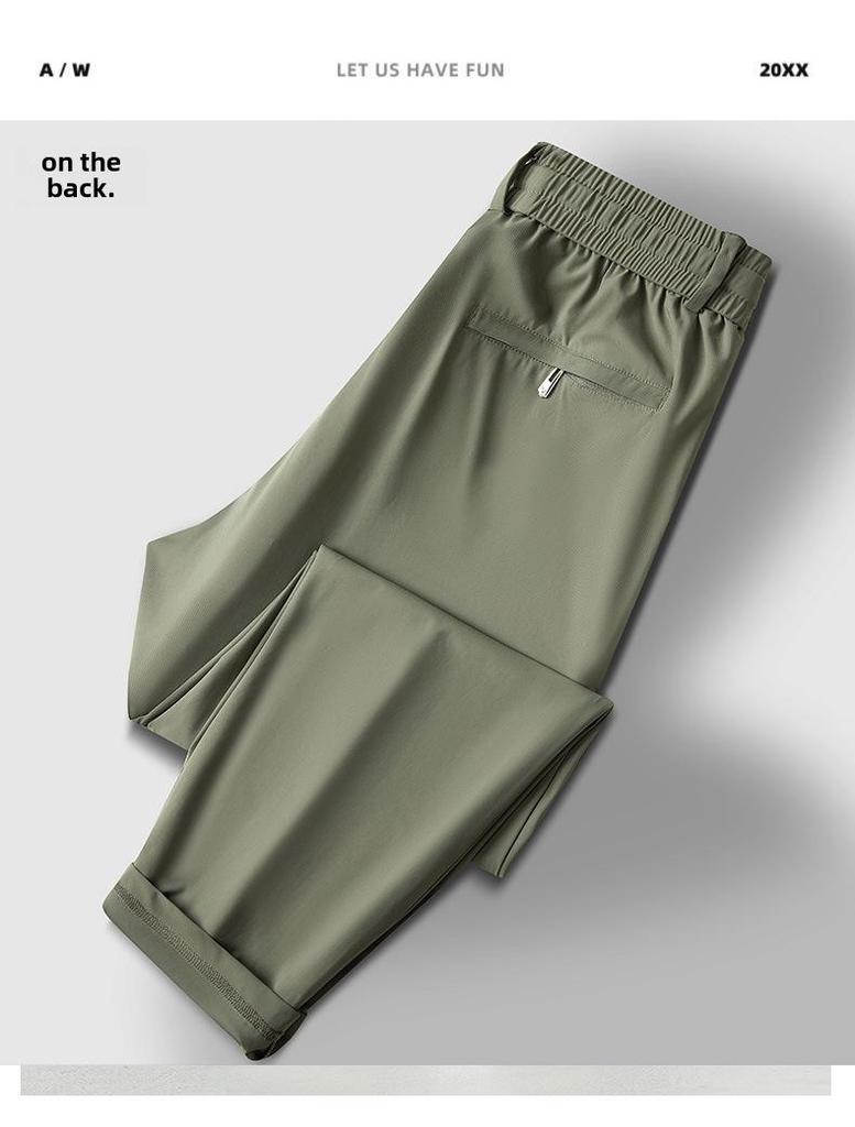 Pánské letní lehké elastické business kalhoty z ledového hedvábí pro všechny věkové kategorie