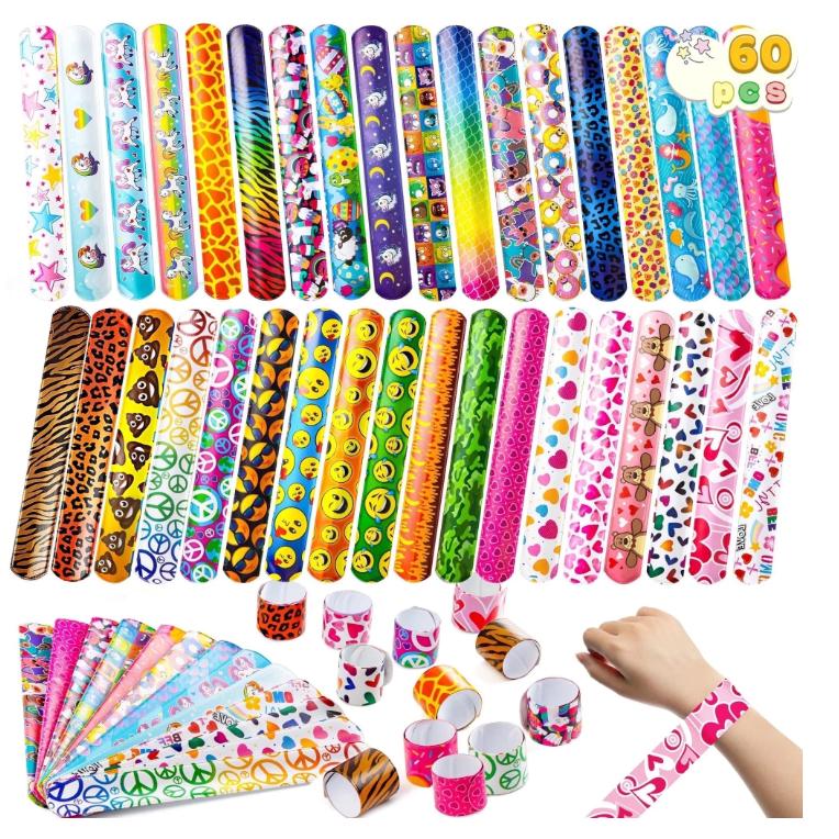 

Joyfy 60/144 Slap Bracelets Party Favors Wristbands with 36 Designs for Easter Basket Stuffers Birthday Chirstmas Gifts