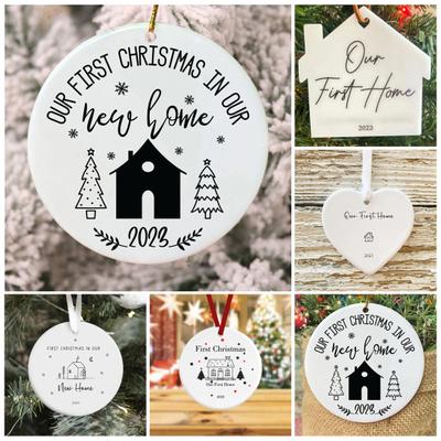 Pendant First Christmas In Our Home Double-sided Print Round Heart Shape Smooth Hanging Blessings Decorative Housewarming Gift Window Decoration