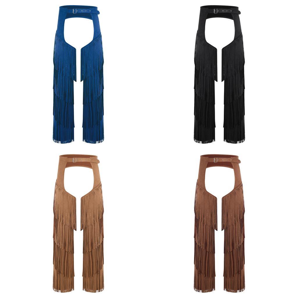 Western Cowboy Motorcycle Pants for Adults Men S-3XL - Open Crotch Buttless Style with Layered Fringe & Adjustable Buckles for Raves Holidays