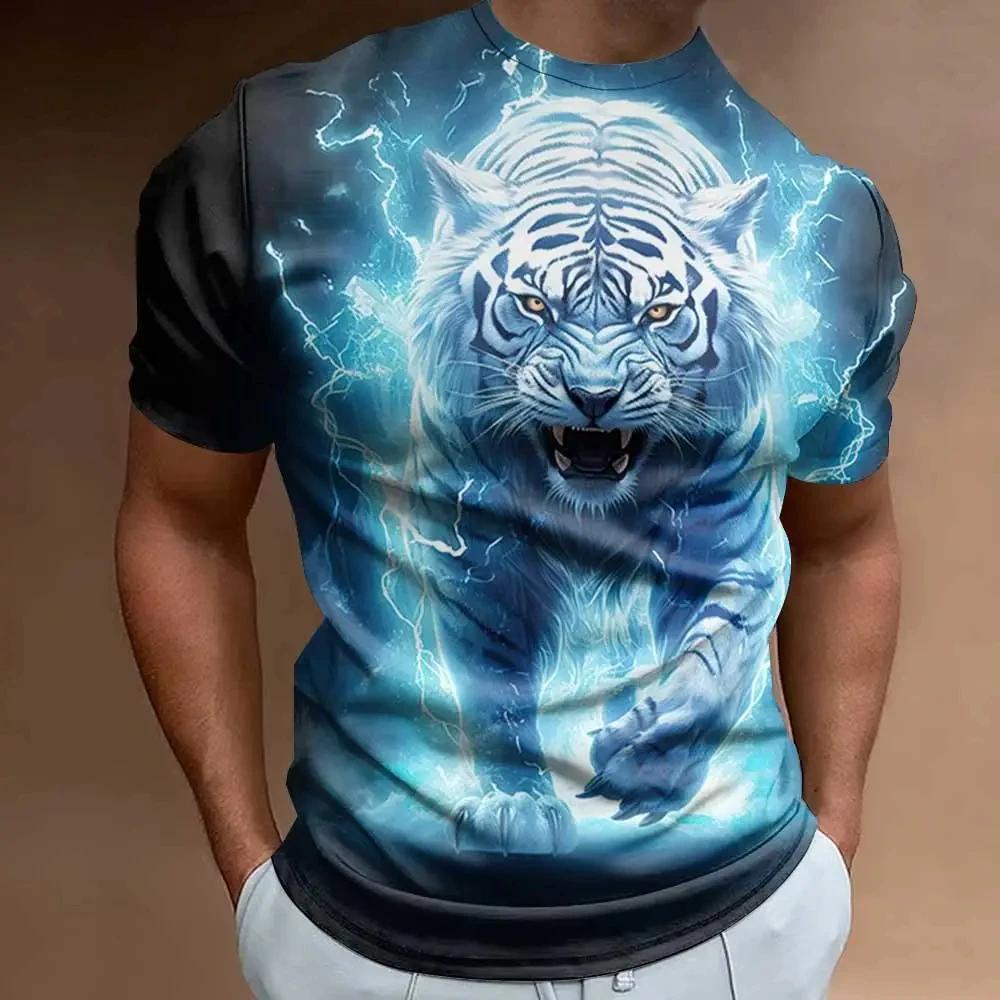 Summer Tees Tops 3D Tiger Print Men's T-Shirt Casual Animal Pattern T Shirt Streetwear Quick Dry Fashion Oversized Clothes