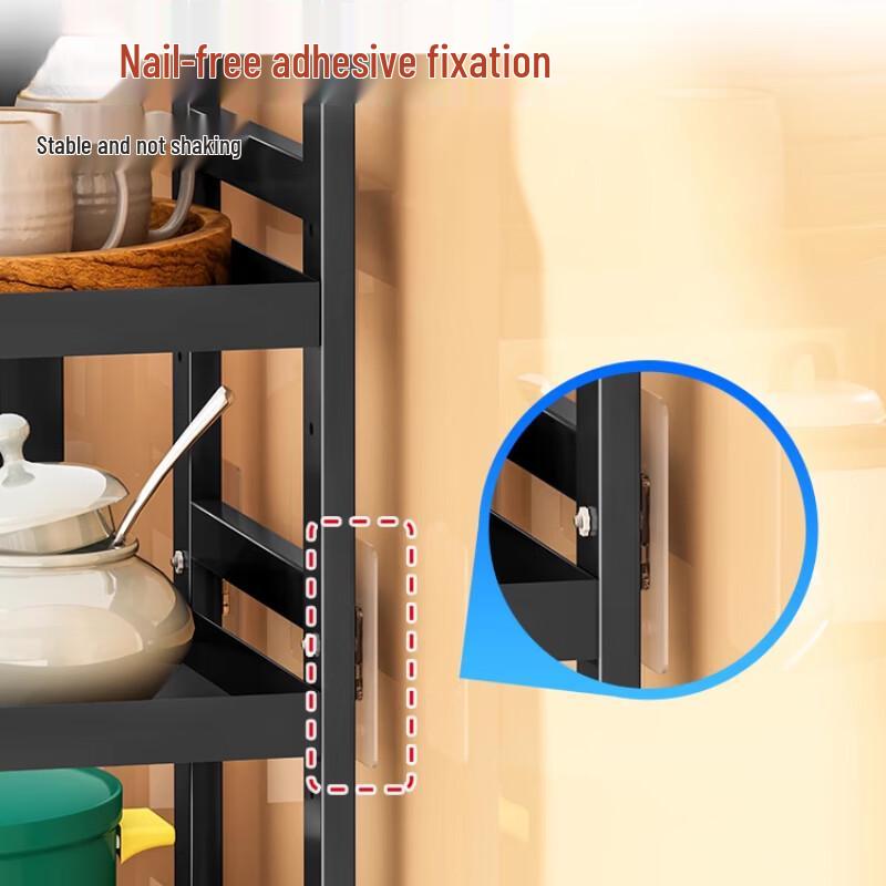 Kitchen Corner Pot Rack Shelf, Black, 3-Tier