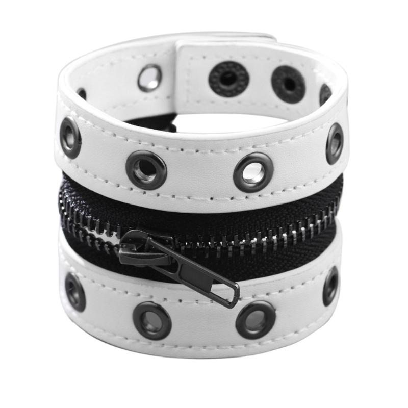 Панк-браслет с люверсами и цепочкой, регулируемые манжеты из синтетической кожи для готической уличной одежды