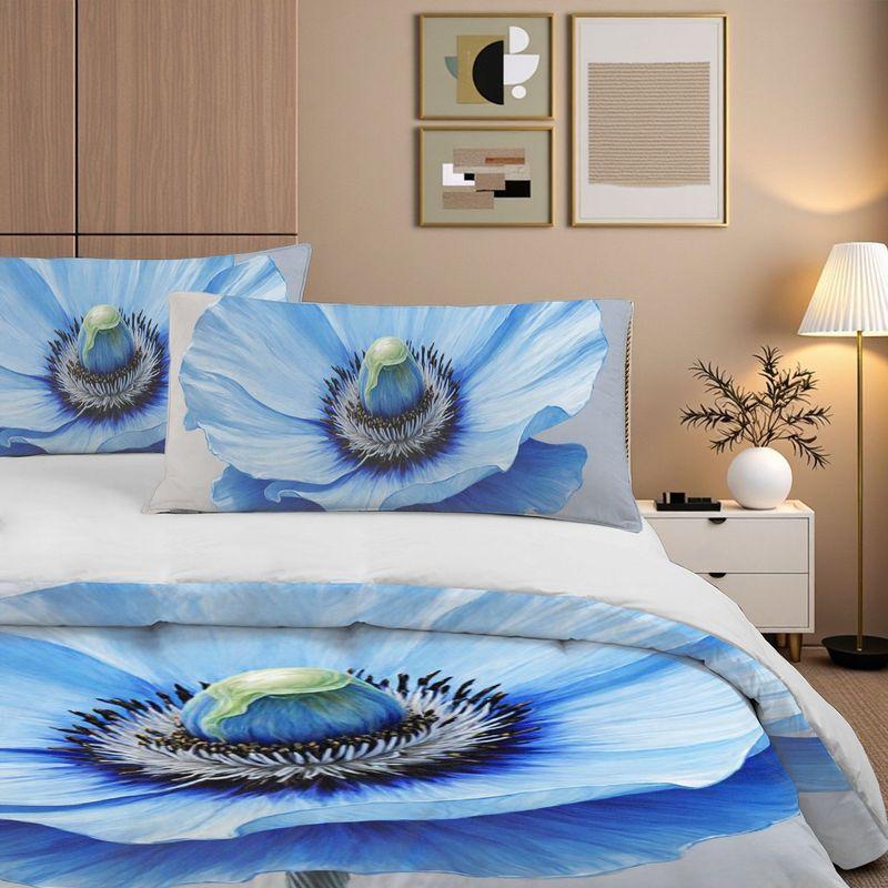 3-Piece Bedding Pillowcase Quilt Cover Set Blue Flower 2D Digital Printing Suitable For Bedroom Dormitory Decoration
