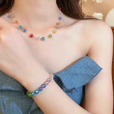 Fashion Rainbow Bead Necklace Choker Hand Rope Colorful Necklace Collarbone Chain Jewelry Beach Necklace Girls