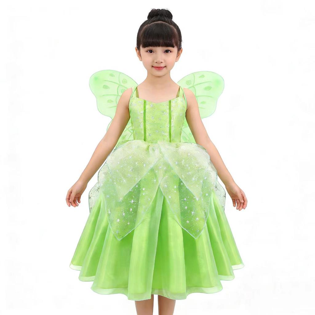 Girls Tinker Bell Costume Cosplay Outfit Polyester for Carnival Halloween Easter Christmas Children's Day Valentine's Day 140cm 9-10 Years Green