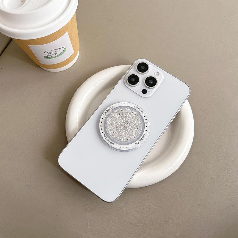 Round Glitter Love Mobile Phone Airbag Bracket Wind Magnetic Suction Magsafe Back Sticker Women'S Small Fresh Ring