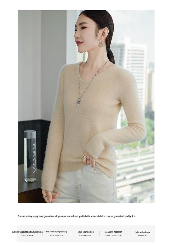 Women's Cashmere V-Neck Long Sleeve Loose Fit Pullover Sweater