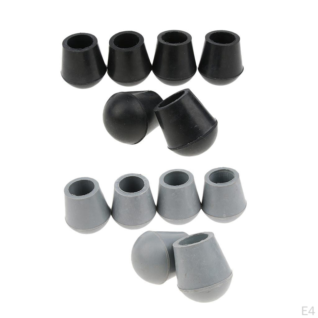 Set of 6x Crutch Ends for Rubber Tip Support , Black