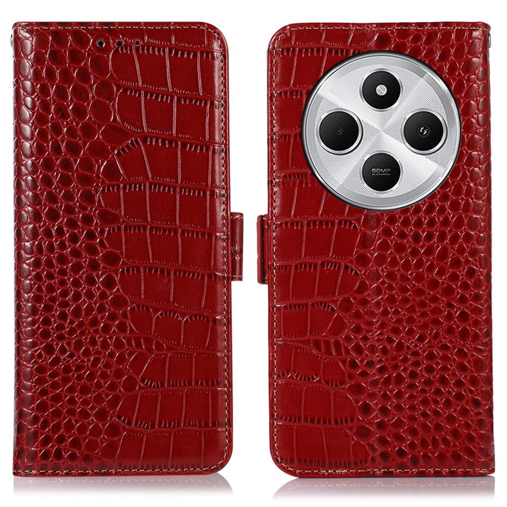 For Xiaomi Poco C75 4G/Redmi 14R 5G/14C 4G Case Crocodile Texture Genuine Cow Leather Phone Wallet Cover D