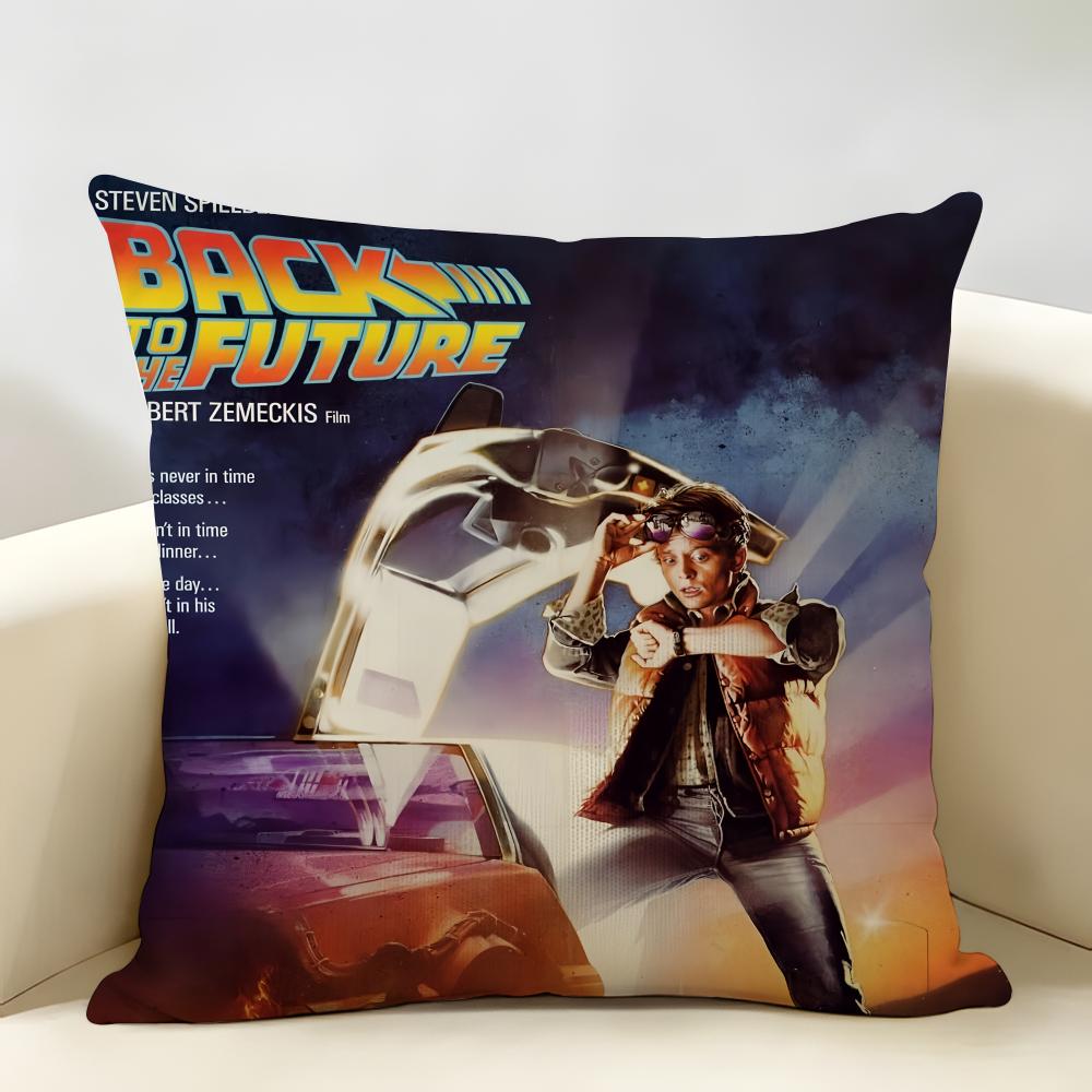 BBack To The Future Movie Cushion Cover Natural Linen Organic Fabric DoubleSided Printing Room Sofa Decor Pillow Case