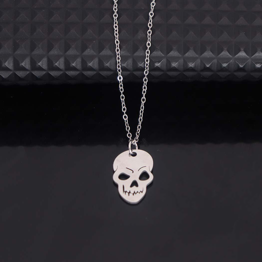 

Fashionable Stainless Steel Halloween Skull Pendant Necklace for Women - Versatile Clavicle Chain Jewelry серебряный