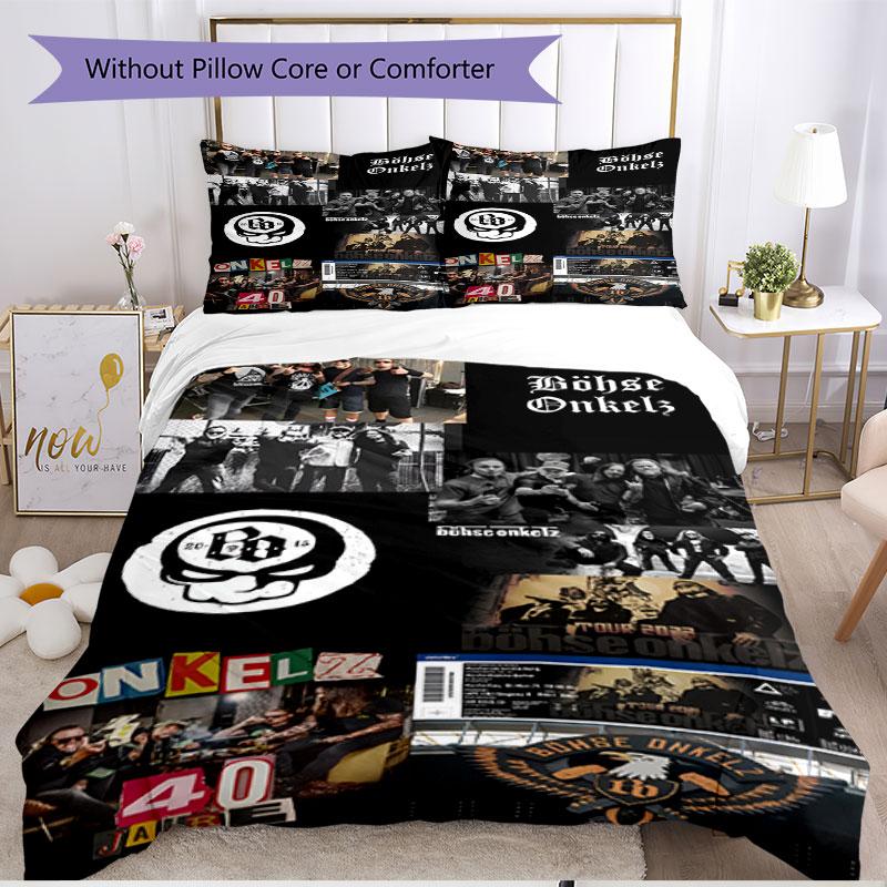 3pcs Duvet Cover Set (1*Duvet Cover + 2*Pillowcase, Without Core), Bohse Onkelz Print Soft All‑Season Bedding Set, Home Bedroom Decor Gift
