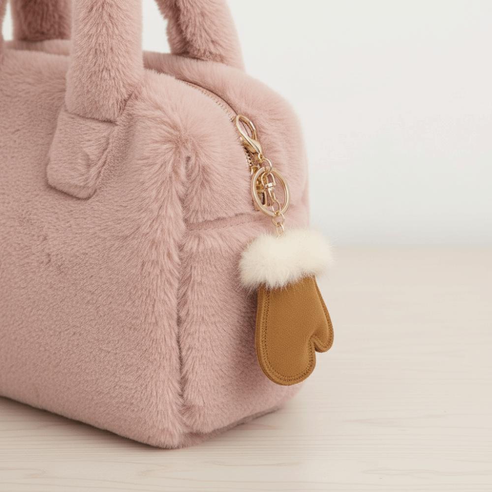 Snow Mini Gloves Keychain Mink Fur Winter Plush Keyring Creative Bag Pendant Winter