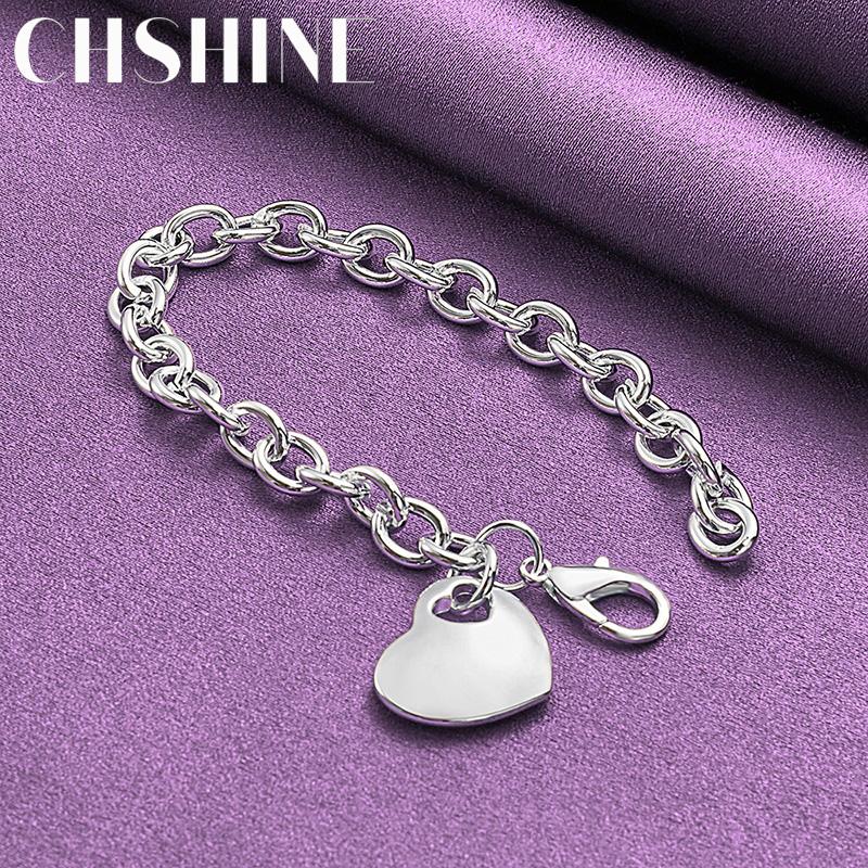 CHSHINE 925 Sterling Silver Solid Heart Bracelet For Women Men Fashion Charm High Quality Jewelry