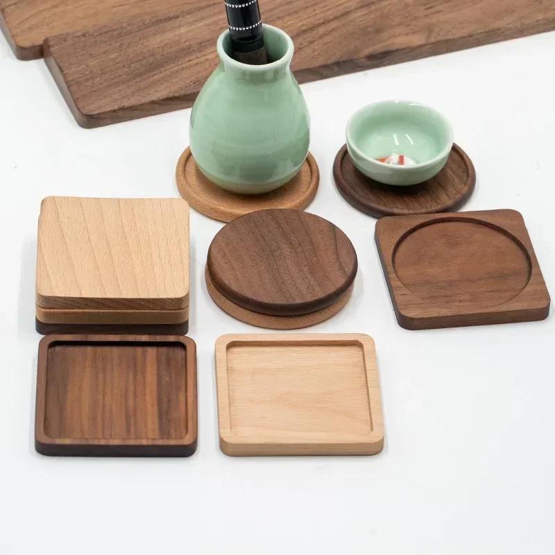 2PCS Solid Walnut Wood Coaster Round Square Beech Wood Cup Mat Durable Heat Resistant Tea Coffee Cup Pad Placemats 88cm/346in