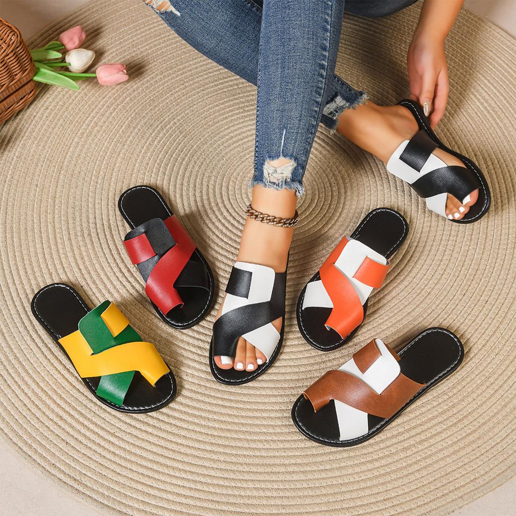 Women's Fashionable Color Blocked Toe Set for Beach Wear, Comfortable and Non Flat Slippers