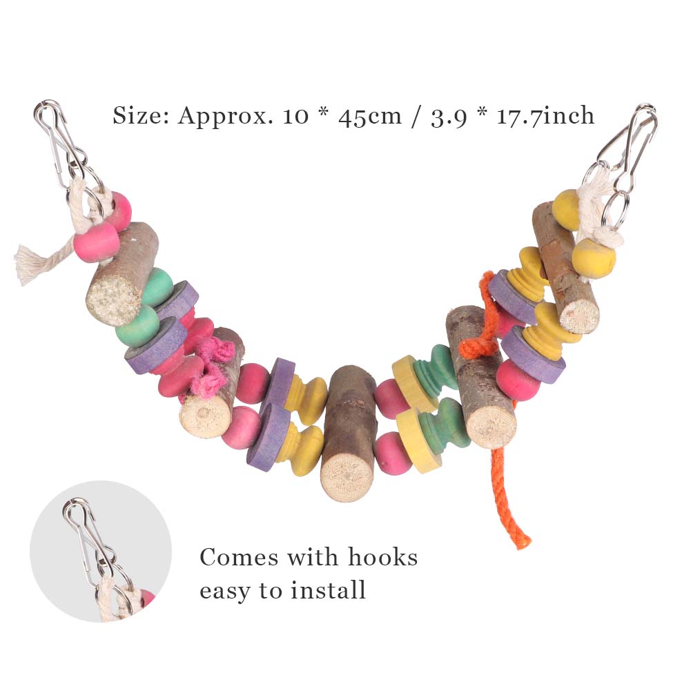 Wood Bird Pets Hanging Swing Color Activity Play Bridge Grinding Chew Bite Cage Toy for Parrot