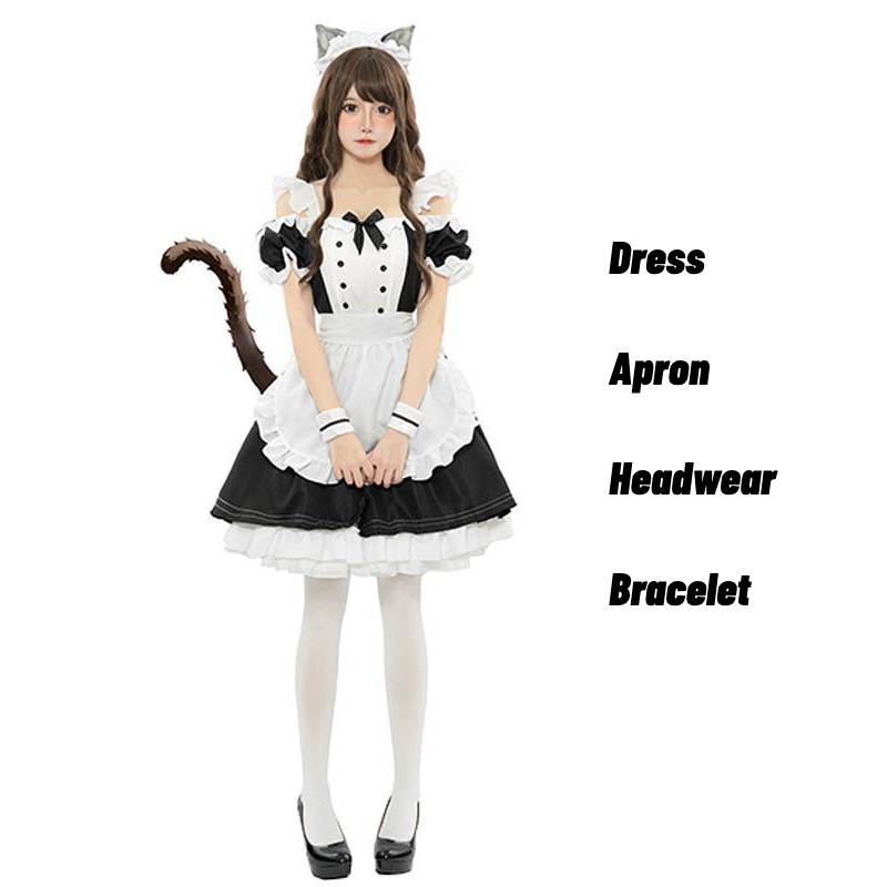 

Cute Anime Maid Lolita Dress Cat Restaurant Uniform Christmas Cosplay Halloween S