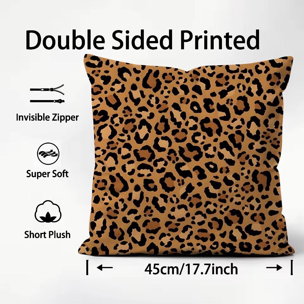Leopard Print Fashion Cushion Cover Plush Fabric Soft DoubleSided Printed Sofa Warm Winter Home Child Gift Pillow Case