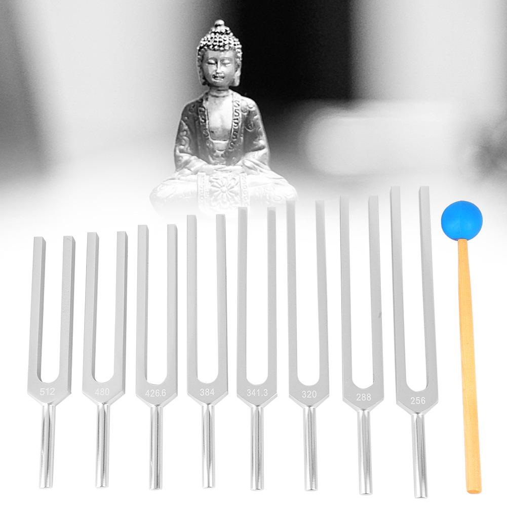 8 Pcs Aluminum Alloy Silver Neurological Tuning Fork Set for Healing 256~512Hz