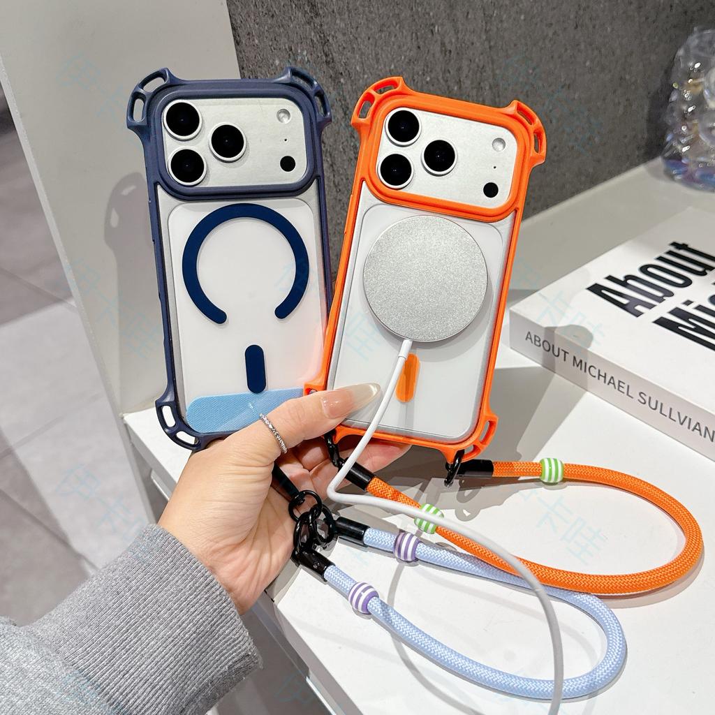 Vier-Ecken Anti-Drop Handy-Lanyard-Hülle Geeignet für iPhone 17 Pro Max Magnetisch 16 Plus Handgelenk Kurzes Lanyard 15 14 13 Pro Air