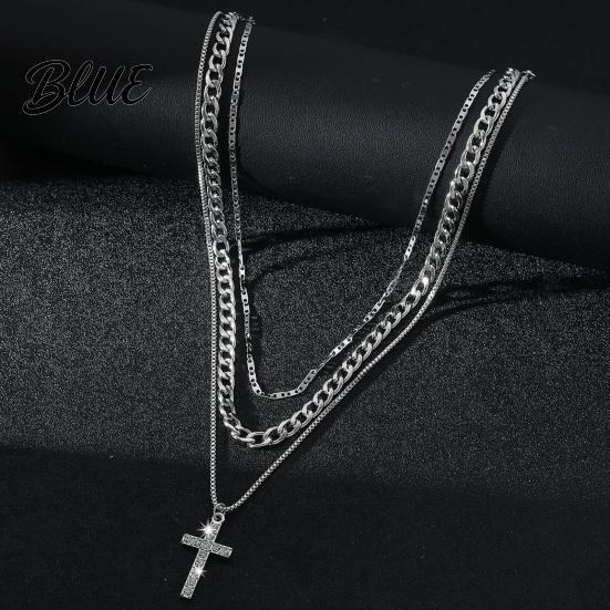 High-grade Texture Jewelry Layered Cross Necklace for Women Rhinestone Crystal