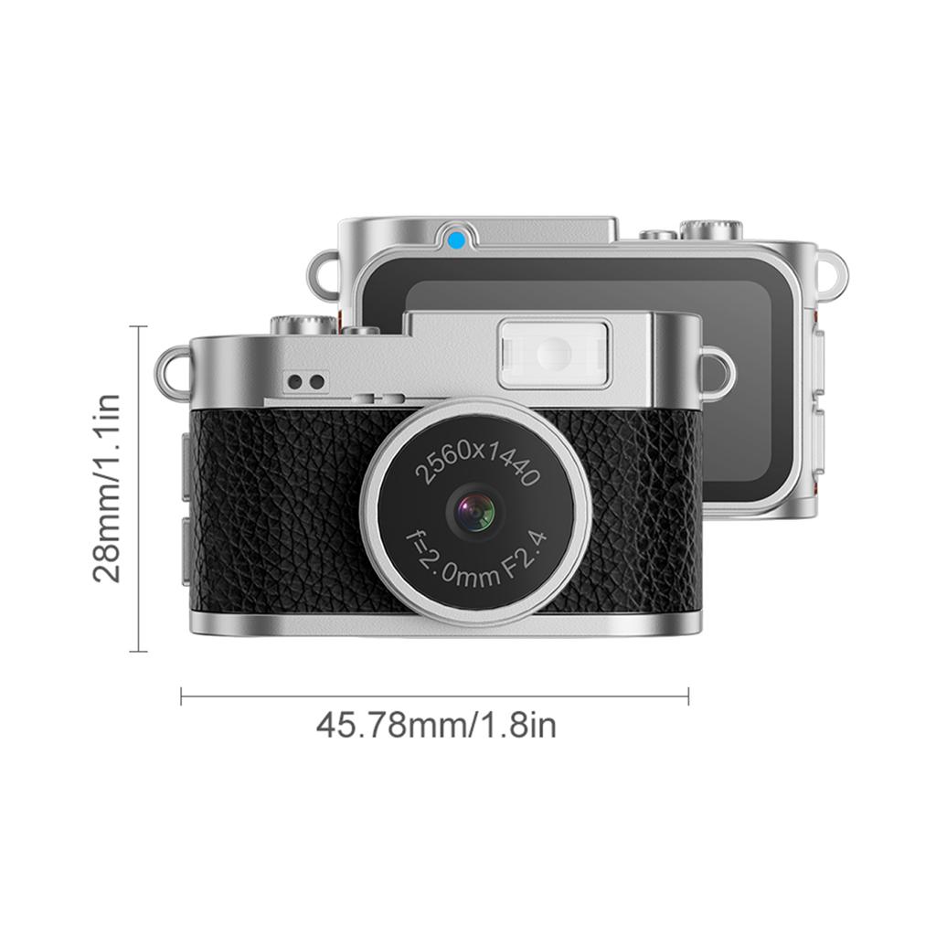 2K 1440P Retro Digital Camera Pocket Video Recorder with 1.47-inch IPS Color Screen LED Flash Light Mini Camera for Photography