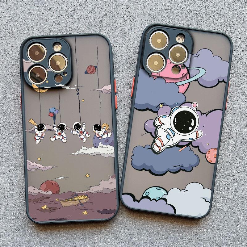 Cartoon Astronaut Pattern Phone Case For iPhone 14 13 15 Pro Max Plus 11 12 Mini Pro Max 7 8 Plus X XR XS Shockproof Phone Cover