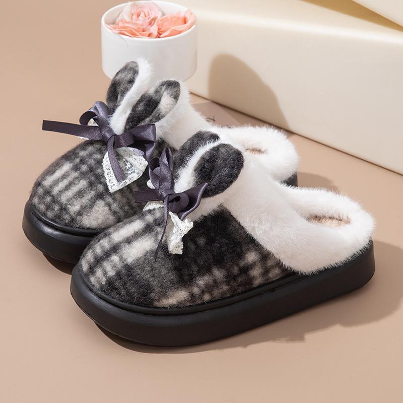 Thick-bottomed cotton slippers autumn and winter bow new home use velvet warm non-slip slippers winter