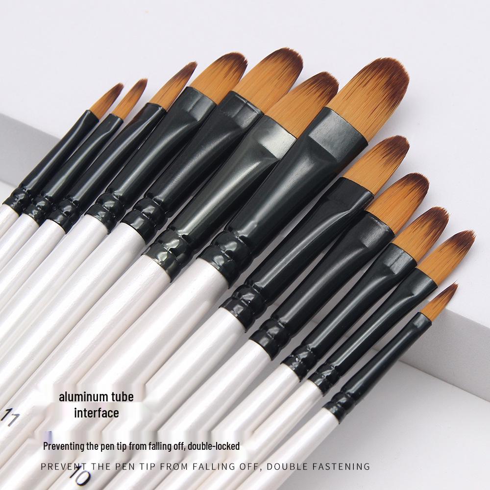 Children's 12-Piece Nylon Hair Paintbrush Set for Watercolor and Oil Painting