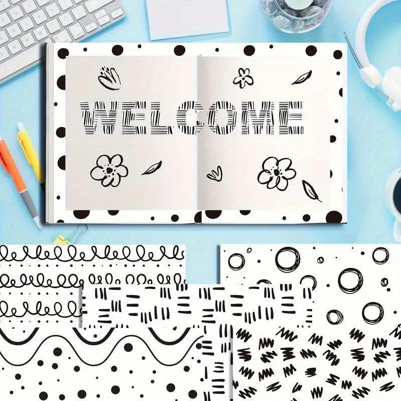 24Pcs Decorative Background Paper Set - Black & White Abstract Graphics for Scrapbooking, Journal & Craft Decoration