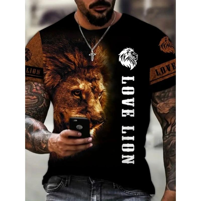Stylish Tiger 3D Digital Pattern Print Men's Graphic T-shirts Causal Comfy Tees Short Sleeve Pullover Tops Men's Summer Outdoor