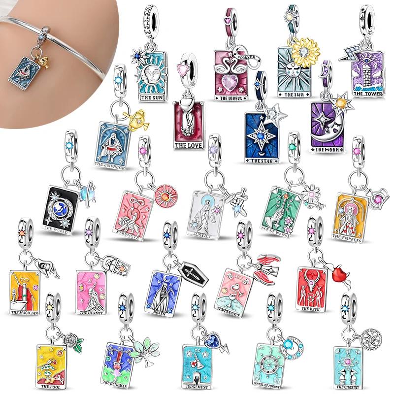 Plata 925 Arcanos Mayores Arcanos Menores Cartas de Tarot Colgantes Amuletos Encaje Original Pulsera DIY Collar Joyería de Cumpleaños