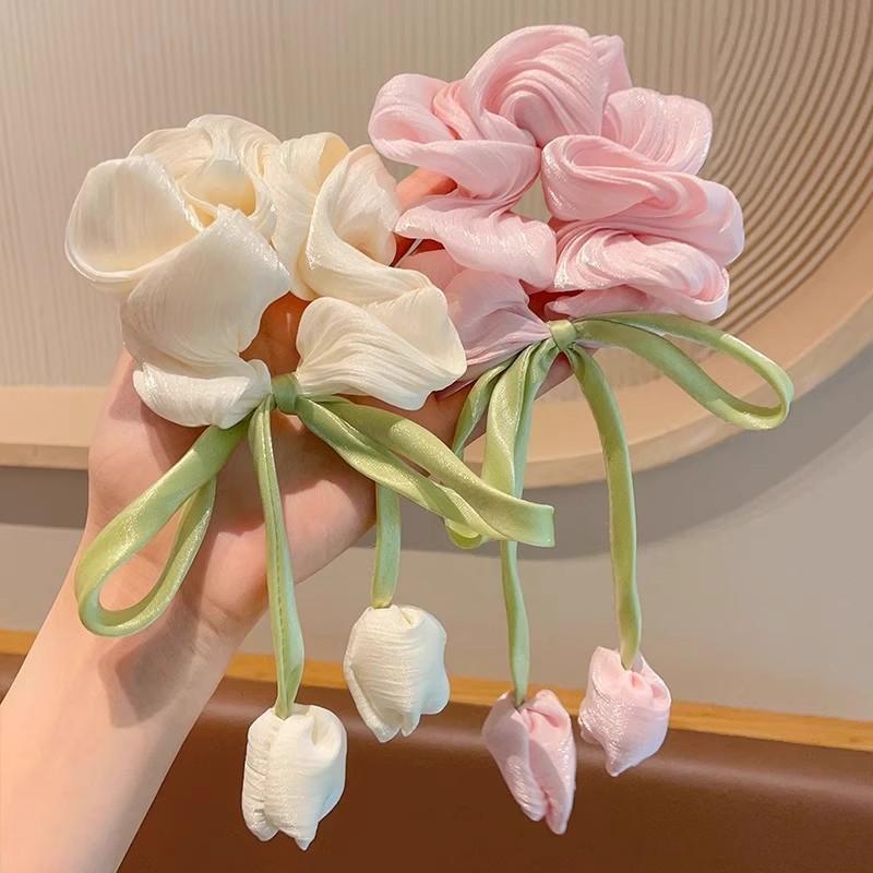 Cute Tulip Flower Large Intestine Scrunchie For Girls Sweet Hair Ornament Headband Hair Band Hair Tie Hair Accessories