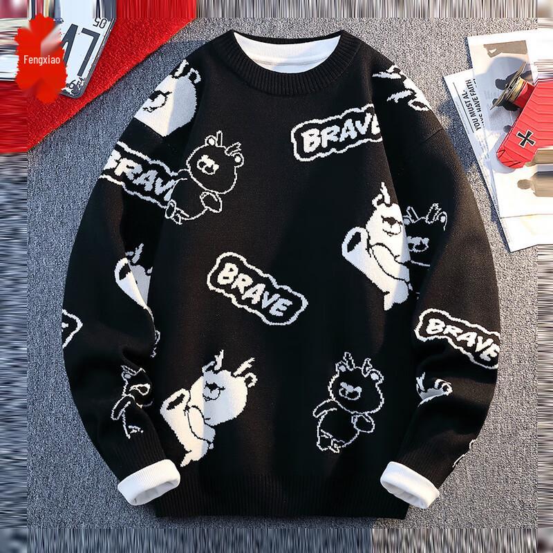 

Men s Casual Fleece-Lined Round Neck Knitted Sweater 4XL