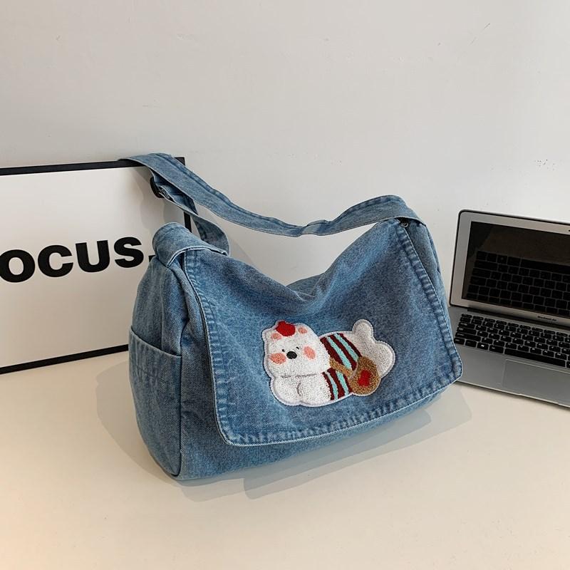 Vintage Shoulder Bag Lightweight Commuter Bag Cartoon Denim Women's Bag