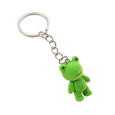 3D Cartoon Flocking Frog Keychain Roztomilý Flocked Little Frog Zvířátka Taška na klíče Taška Přívěsek Batoh Přívěsky Autodekory Příslušenství
